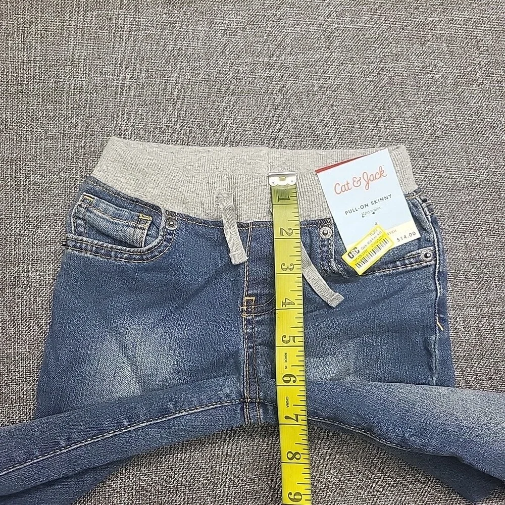 Girls Mid Rise Knit Waist Pull On Skinny Jeans - Cat & Jack Medium Wash Size 4